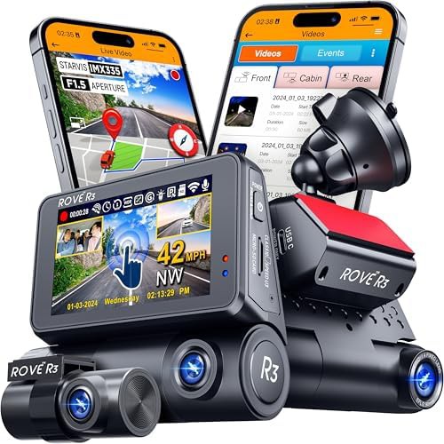Three channel dash cam with touch screen