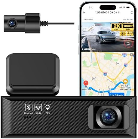 Mini dual dash cam with 2K front