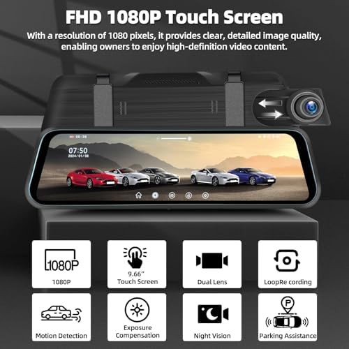 Rear view mirror dash camera 9.66 in — photo 2